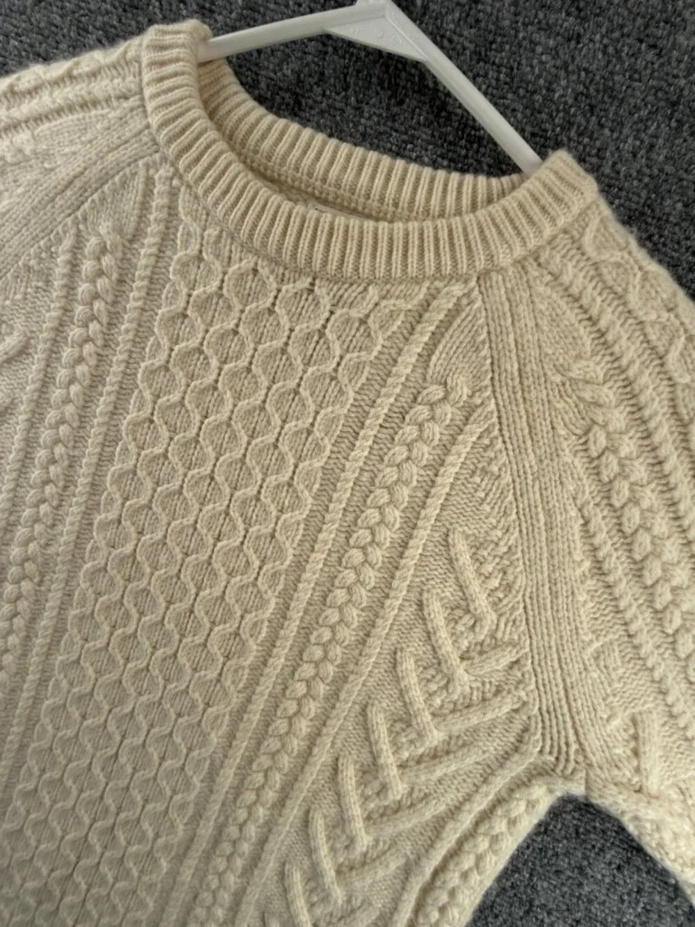 J. Crew Rugged Merino Fisherman Sweater Ivory Cable Knit Chunky Small Wool Uni - Picture 4 of 15